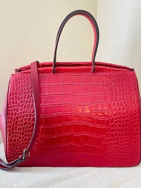Wayne Clark - Red Crocodile Embossed Leather Tote Bag - New